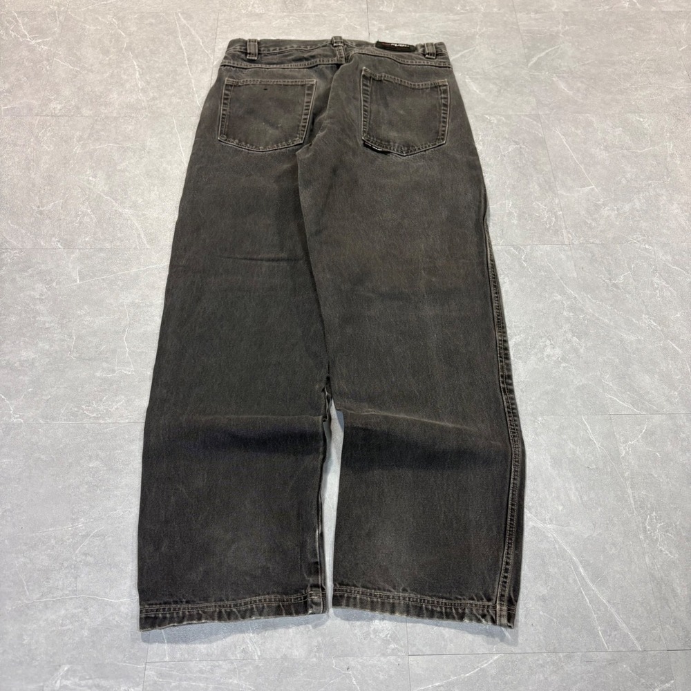 Vintage FUBU Mens Baggy Jeans Black Faded Denim Wide Leg 34x34 90s Streetwear